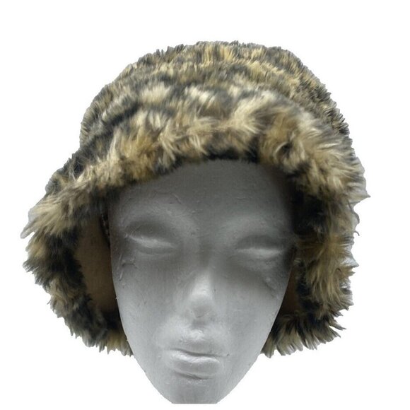 VTG Fair Weather Fairweather Animal Print Faux Fur Hat Size M 57 CM Mob Wife - Picture 4 of 14